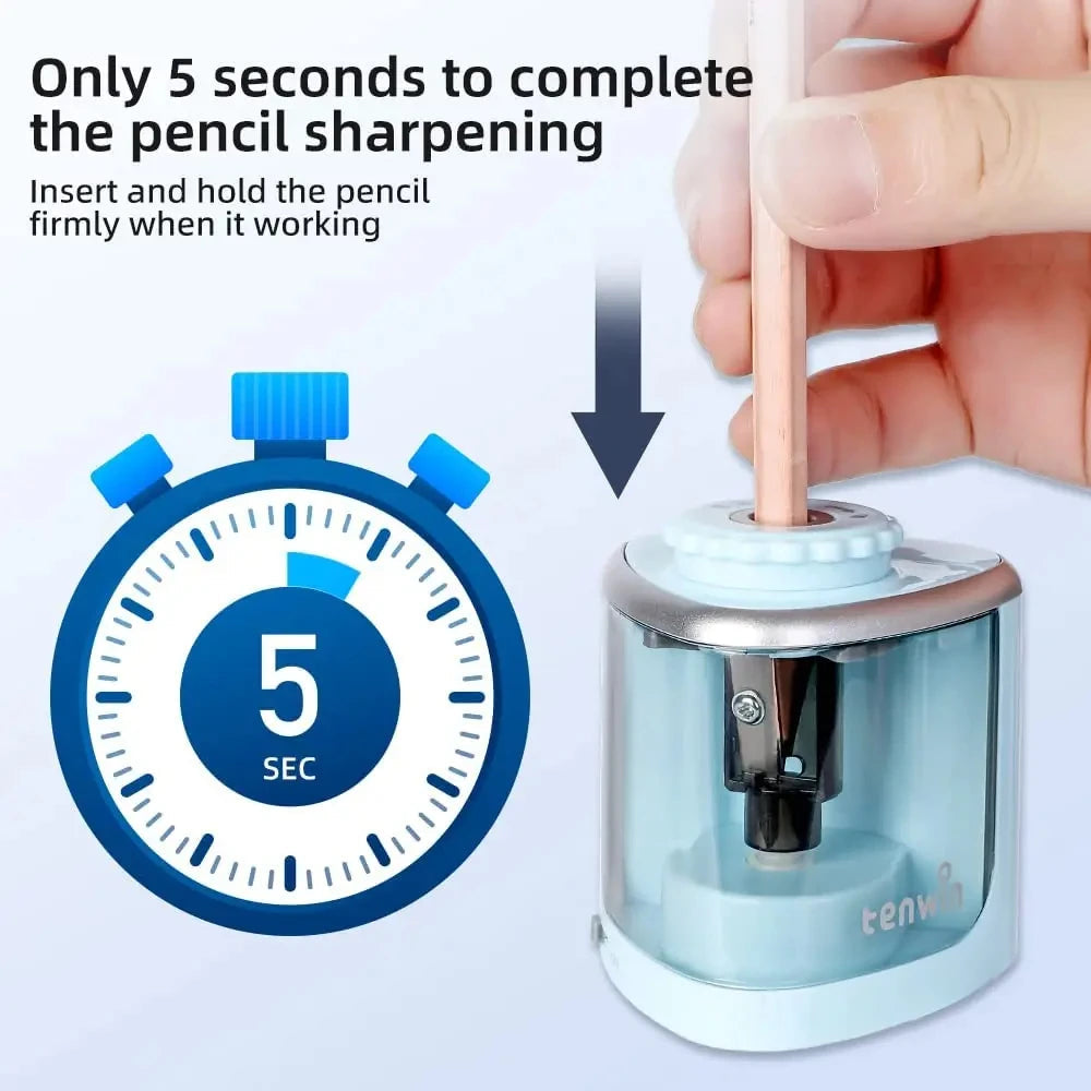 Tenwin Electric/Manual 2 in 1 Pencil Portable Sharpener Safe Student Helical Steel Blade Kids Adults Auto Pencil Sharpener 8005 ALPENZO