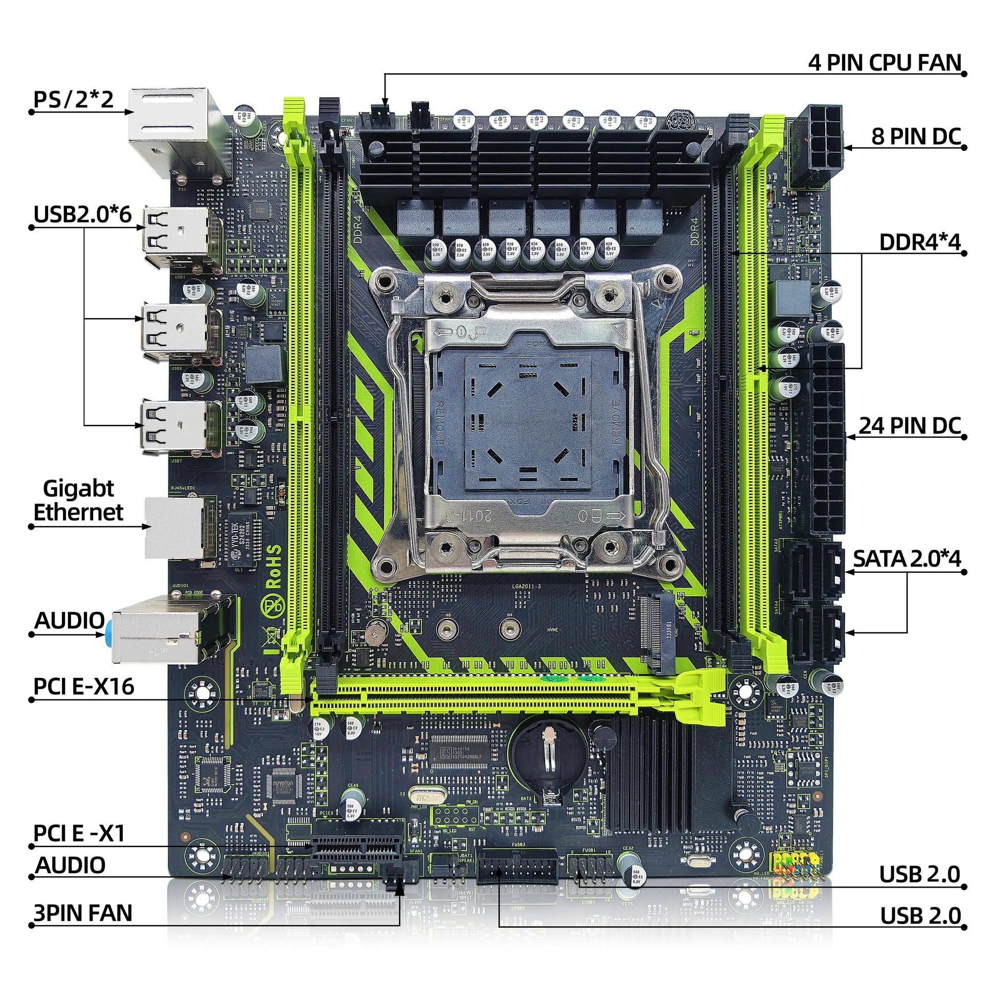 ZSUS X99-8D4 Motherboard Set Kit With LGA2011-3 Xeon E5 2650 V4 CPU DDR4 16GB (1*16GB) 2133MHZ RAM Memory NVME M.2 SATA - ALPENZO
