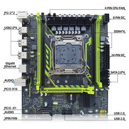 ZSUS X99-8D4 Motherboard Set Kit With LGA2011-3 Xeon E5 2650 V4 CPU DDR4 16GB (1*16GB) 2133MHZ RAM Memory NVME M.2 SATA - ALPENZO