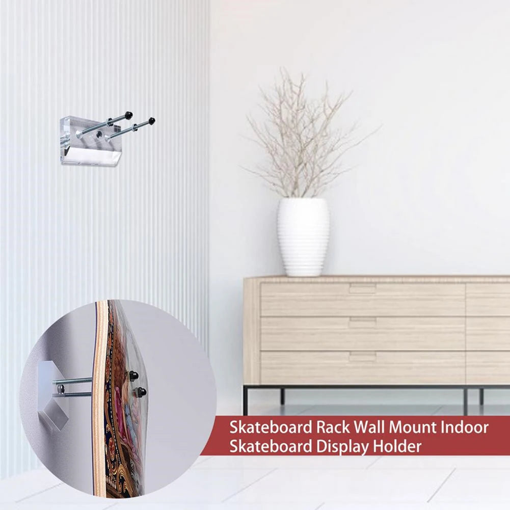 Skateboard Wall Mount Longboard Deck Hanger Display Stand Transparent Acrylic Indoor Floating Skateboard Storage Holder Rack