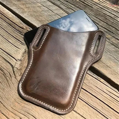 Outdoor storage Retro Horse Leather Phone Waist Bag Wearing Belt Men's Hanging Waist Bag Camping Sports Work Phone Bag