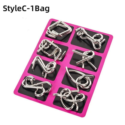 8Pcs/Set Metal Montessori Puzzle Wire IQ Mind Brain Teaser Puzzles Children Adults Interactive Game Reliever Educational Toys ALPENZO