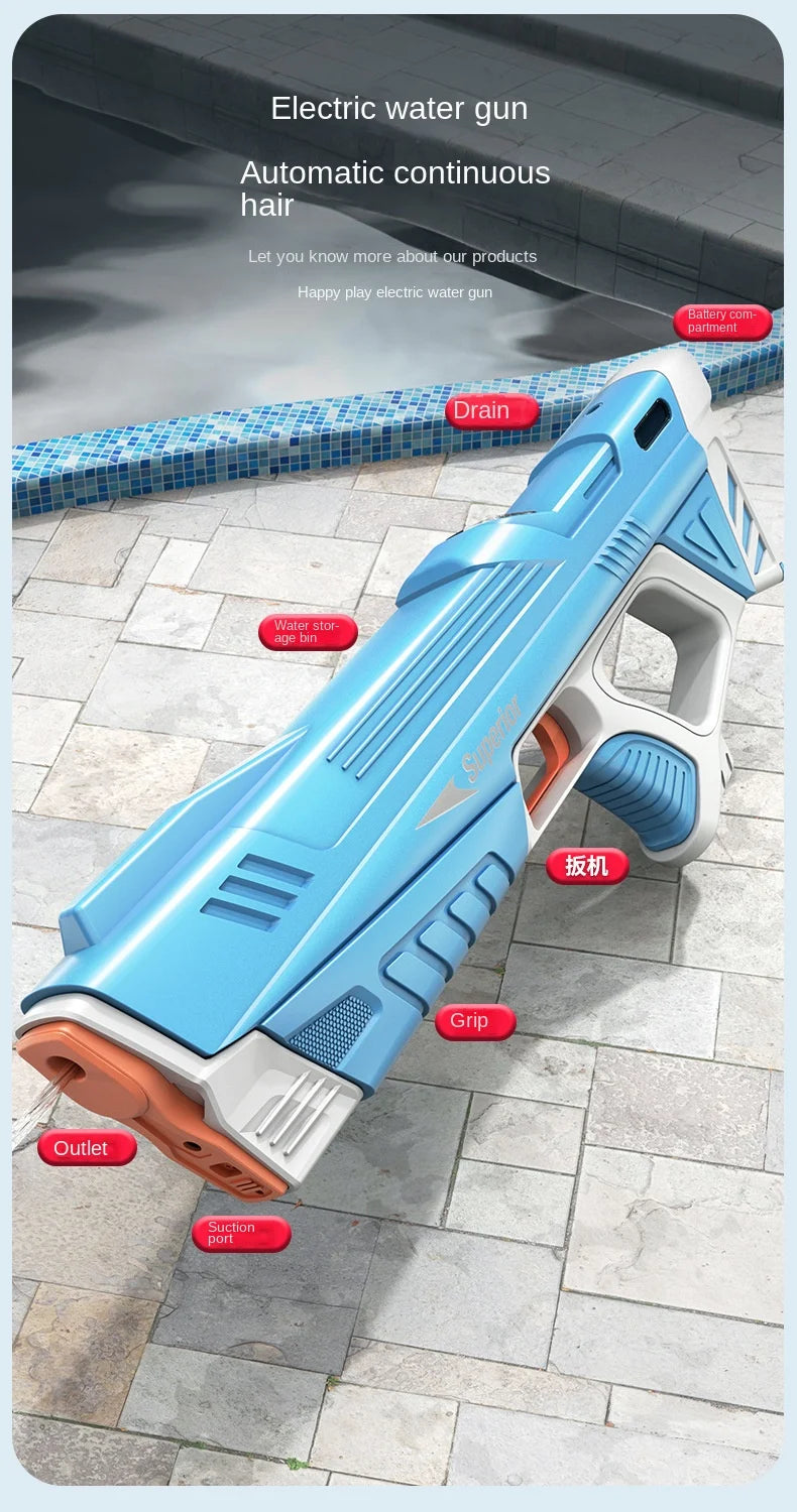 43cm Full Electric Automatic Water Storage Gun Toys Portable Children Summer Beach Outdoor Fight Fantasy Toys for Boys Kids Game ALPENZO