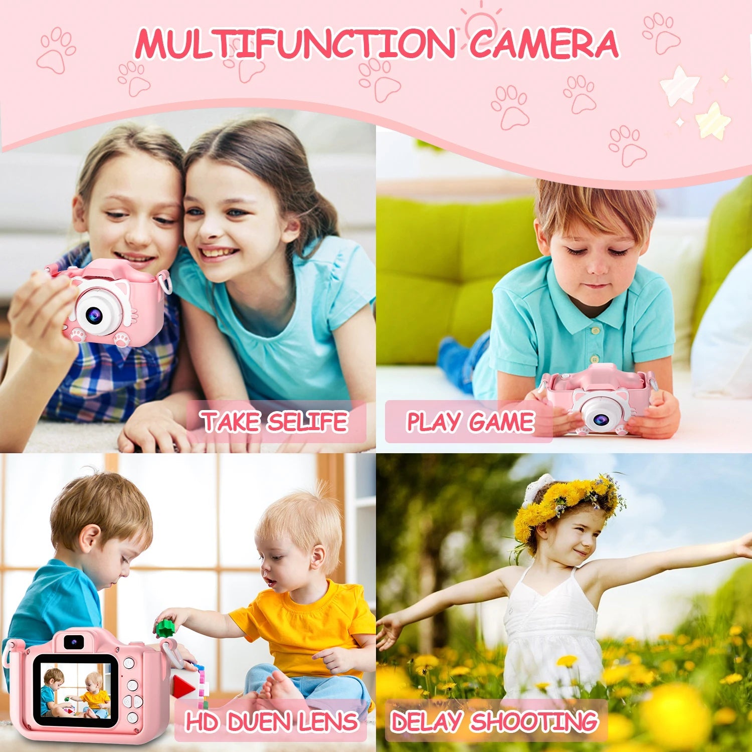 Kdis Camera Toys 1080P HD 2inch Screen Cat Mini Digital Camera for Girls Boys Children Chirtmas Birthday Gift Toys ALPENZO