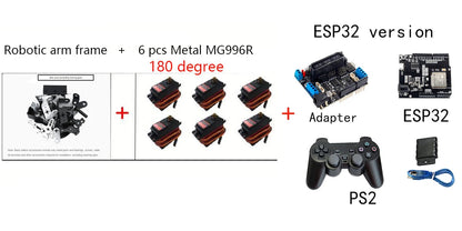 360 Degrees 6 DOF Robot Metal Alloy Mechanical Arm Claw Kit MG996R for Arduino Robotics Kit Educational Ps2 Programmable Toys ALPENZO
