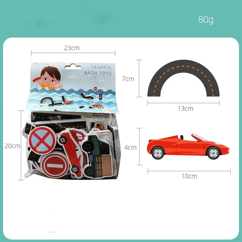 23 Pieces Bath Water Toy Sticky Wall City Traffic Car Road Rail Puzzle Vinyl 0-3Y 3-6Y 6-12Y 12+y 14+Y Bath Features ALPENZO