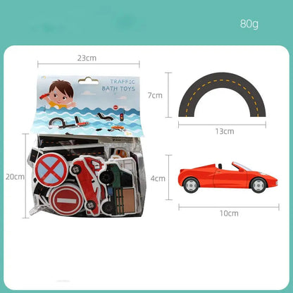 23 Pieces Bath Water Toy Sticky Wall City Traffic Car Road Rail Puzzle Vinyl 0-3Y 3-6Y 6-12Y 12+y 14+Y Bath Features ALPENZO