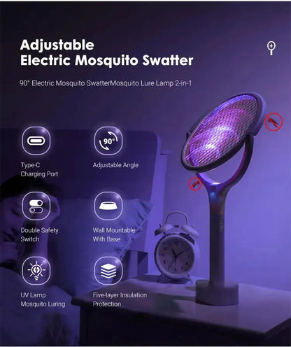 5 In 1 Fast Charging Racket Kill Fly Bug Safety Insulated Battery Powered Lamp ABS Adjustable Electric Mosquito Swatter - ALPENZO