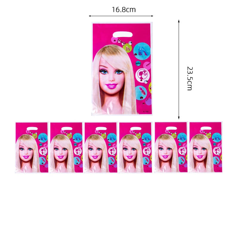 Barbie Birthday Party Supplies Pink Girl Disposable Tableware Banner Cupcake Topper Background Princess Balloons Gift Bag ALPENZO