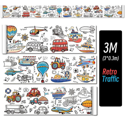 0.9/3M Space Food Animal Canvas Children's Drawing Roll DIY Coloring Paper Roll Color Filling Graffiti Paper-cut Painting School ALPENZO