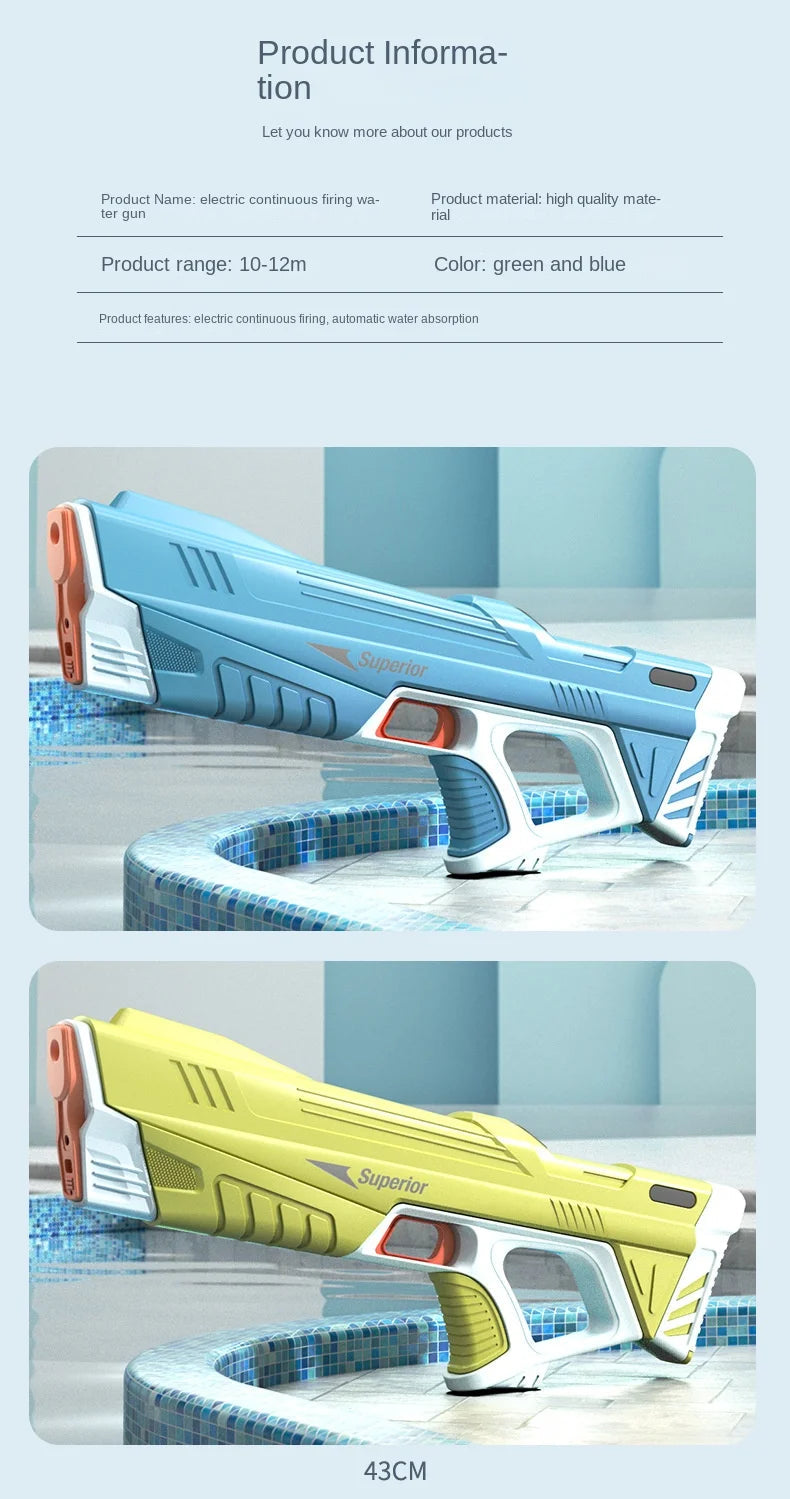 43cm Full Electric Automatic Water Storage Gun Toys Portable Children Summer Beach Outdoor Fight Fantasy Toys for Boys Kids Game ALPENZO