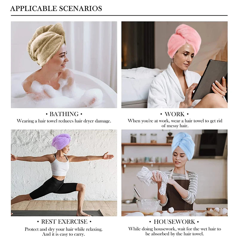 Microfiber Hair Towel Wrap for Women, Shower Spa Head Wrap Hair Drying Hat Turban Microfiber Terry Dry Absorbent Quick Dry Hair - ALPENZO
