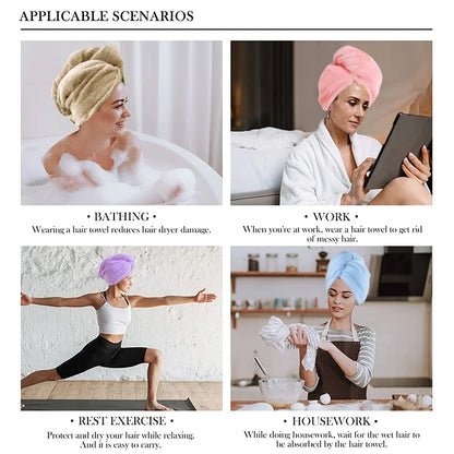 Microfiber Hair Towel Wrap for Women, Shower Spa Head Wrap Hair Drying Hat Turban Microfiber Terry Dry Absorbent Quick Dry Hair - ALPENZO