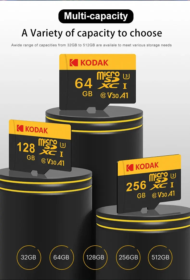 Kodak Micro SD Card Memory Card Class 10 32GB 64GB 128GB 256GB U3 4K High Speed Cartao De Memoria Flash Memory TF Mecard C10 - ALPENZO