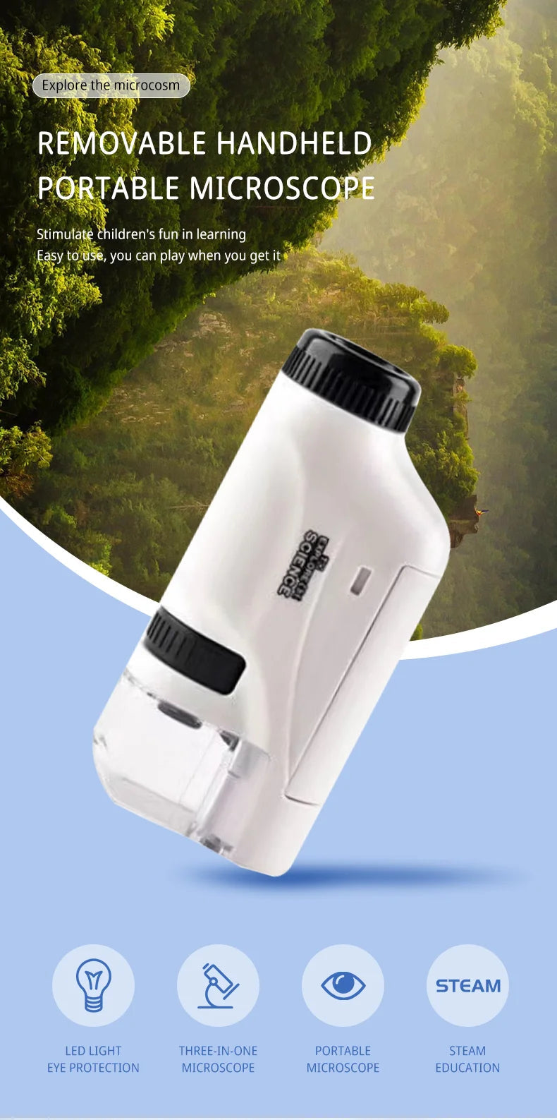 Handheld Microscope Kit Lab LED Light 60X 120X Home School Biologi Cal Science Educational Toys For Children Brinquedo STEM Gift ALPENZO