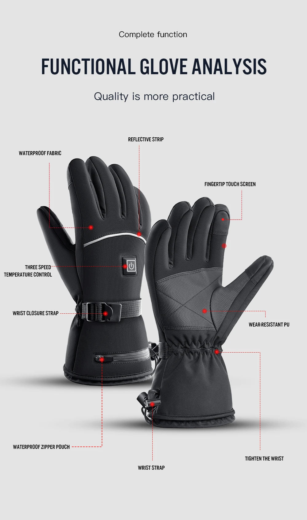 Electric Heated Gloves Motorcycle Winter Moto Heated Gloves Warm Waterproof Rechargeable Heating Thermal Gloves For Snowmobile ALPENZO