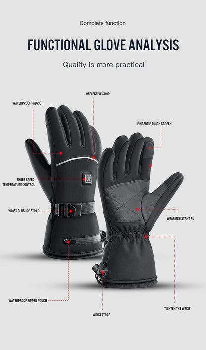 Electric Heated Gloves Motorcycle Winter Moto Heated Gloves Warm Waterproof Rechargeable Heating Thermal Gloves For Snowmobile ALPENZO