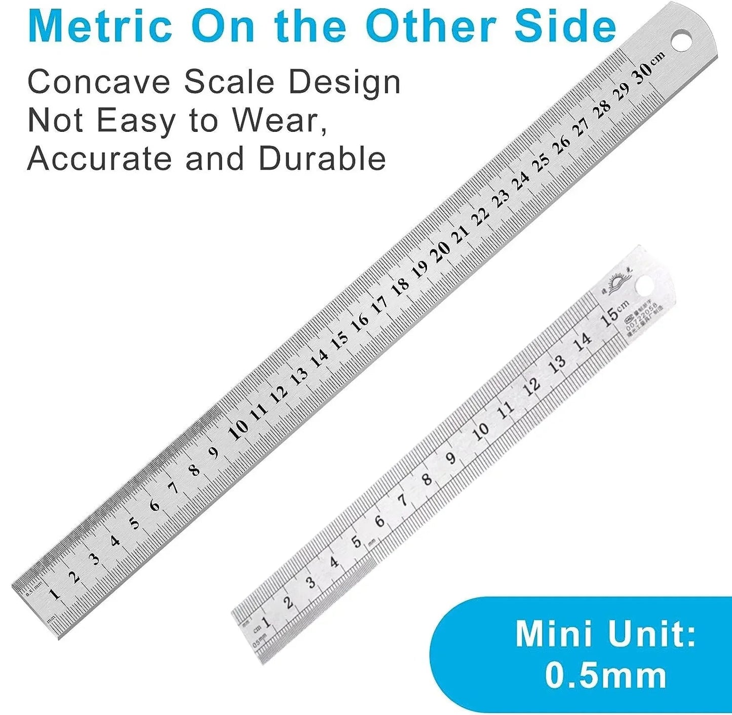 Stainless Steel Double Side Straight Ruler Centimeter Inches Scale Metric Ruler Precision Measuring Tool School Office Supplies ALPENZO