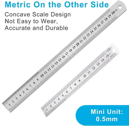 Stainless Steel Double Side Straight Ruler Centimeter Inches Scale Metric Ruler Precision Measuring Tool School Office Supplies ALPENZO