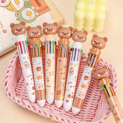 10 Colors Ballpoint Pen Cartoon Bear 0.5mm Colorful Ink Gel Pens Silicone Kawaii Pens School Office Supplies Korean Stationery ALPENZO