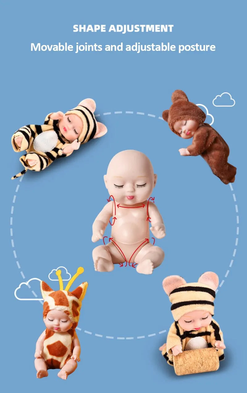 2Pcs Simulation Princess Dolls Toy Mini Cute Sleeping Baby Series Doll Cartoon Animal Toy For Kids Kawaii Dolls Girl's Gift ALPENZO