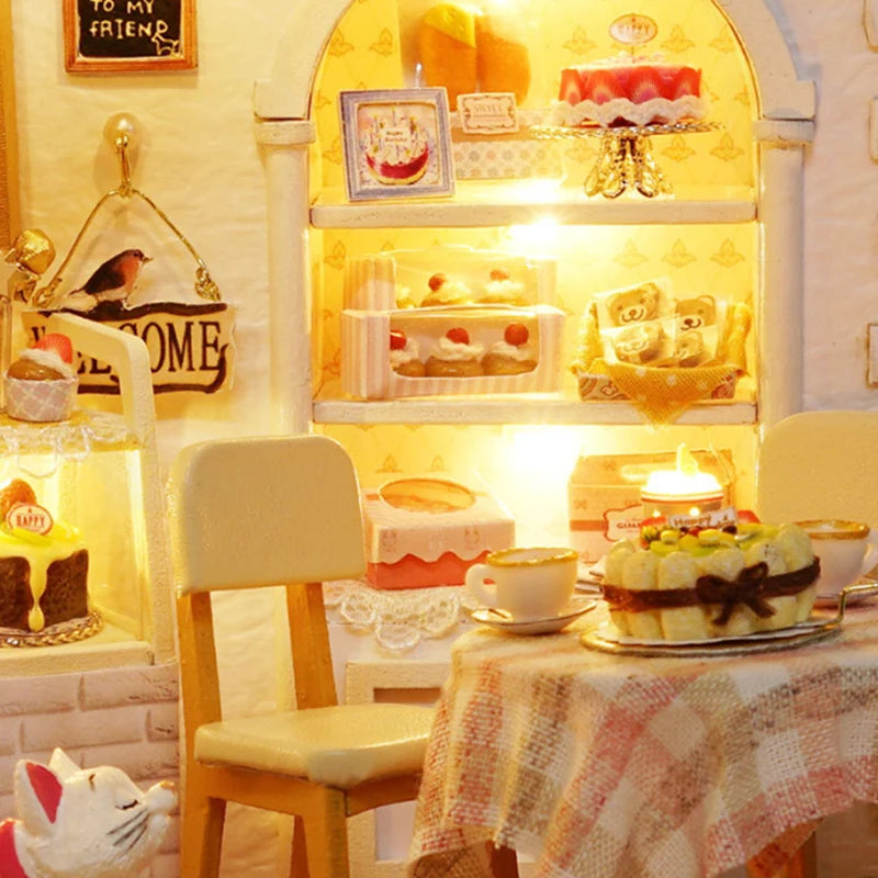 Kitten Mini Wooden Doll House Model Building Kits Toy Home Kit Creative Room Bedroom Decoration with Furniture For Birthday Gift ALPENZO