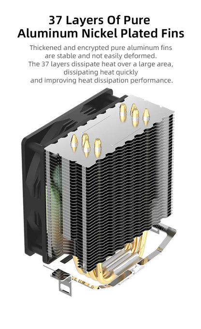 TEUCER CPU Cooler 4 Heat Pipes PC Radiator Cooling 3PIN PWM Silent Rgb Fan For Intel 1700 1150 1155 1156 1366 AM2/AM3/AM4 AMD - ALPENZO