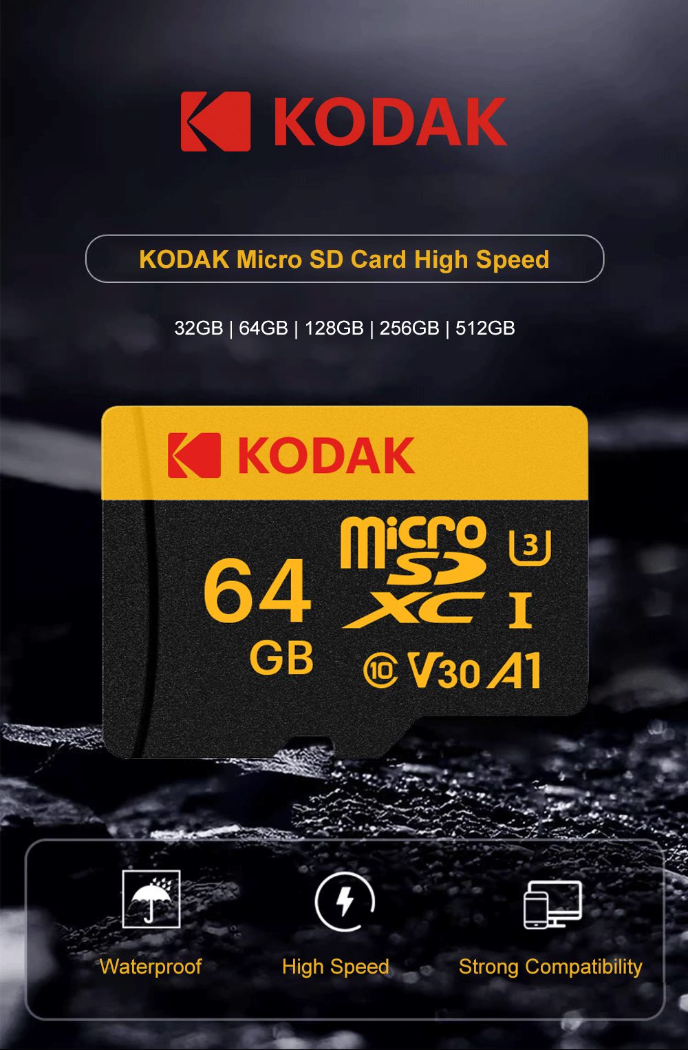 KODAK Micro SD 512GB 256GB Memory Card UP TO 100MB/s C10 U3 32GB 64GB 128GB TF Card 4K HD For USB Card Reader Adapter Microsd - ALPENZO