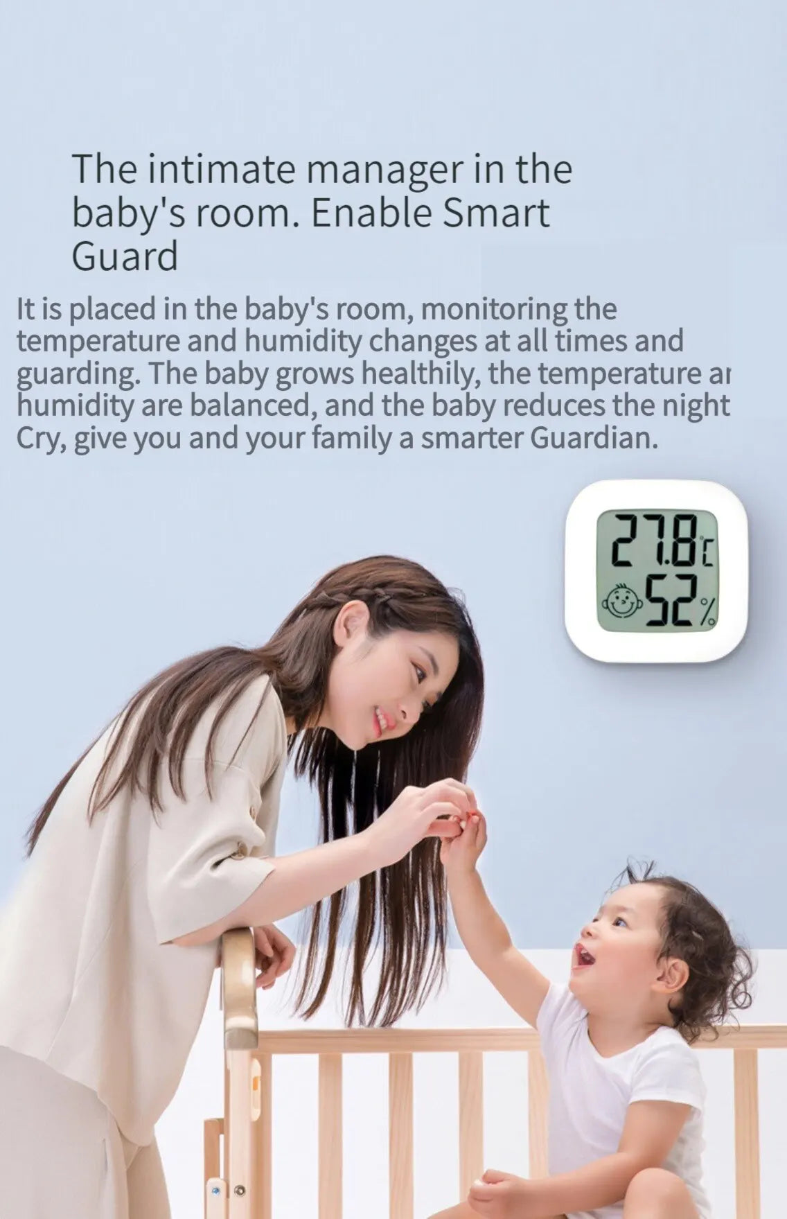 Humidity sensor, indoor thermometer, hygrometer, temperature and humidity monitor, with LCD display screen, displaying Celsius t - ALPENZO