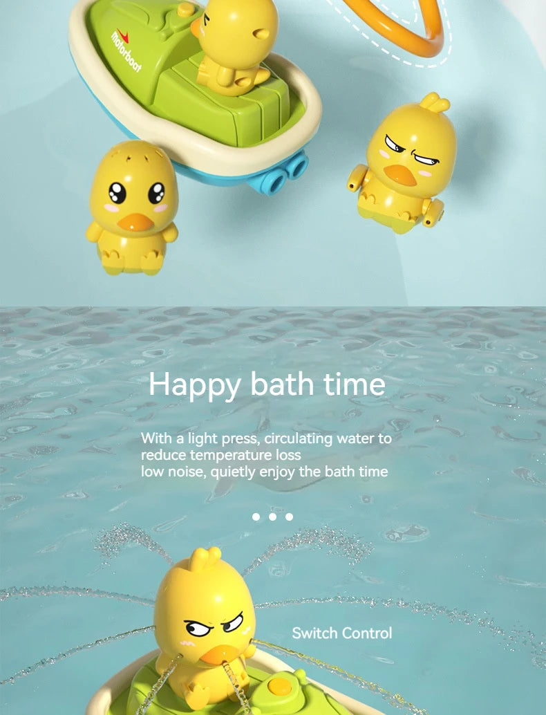 Cute Duck Bathtub Boat Toy with 3 Emotional Ducks Automatic Water Spray Toys for Toddlers, Sensory Interactive Baby Shower Gift ALPENZO