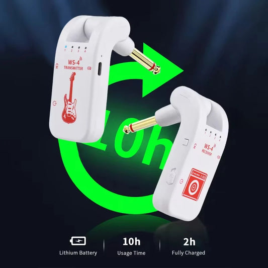 Wireless System for Guitar, 2.4G Rechargeable Transmitter and Receiver, Real Time Plug Play Transmission for Electric Bass