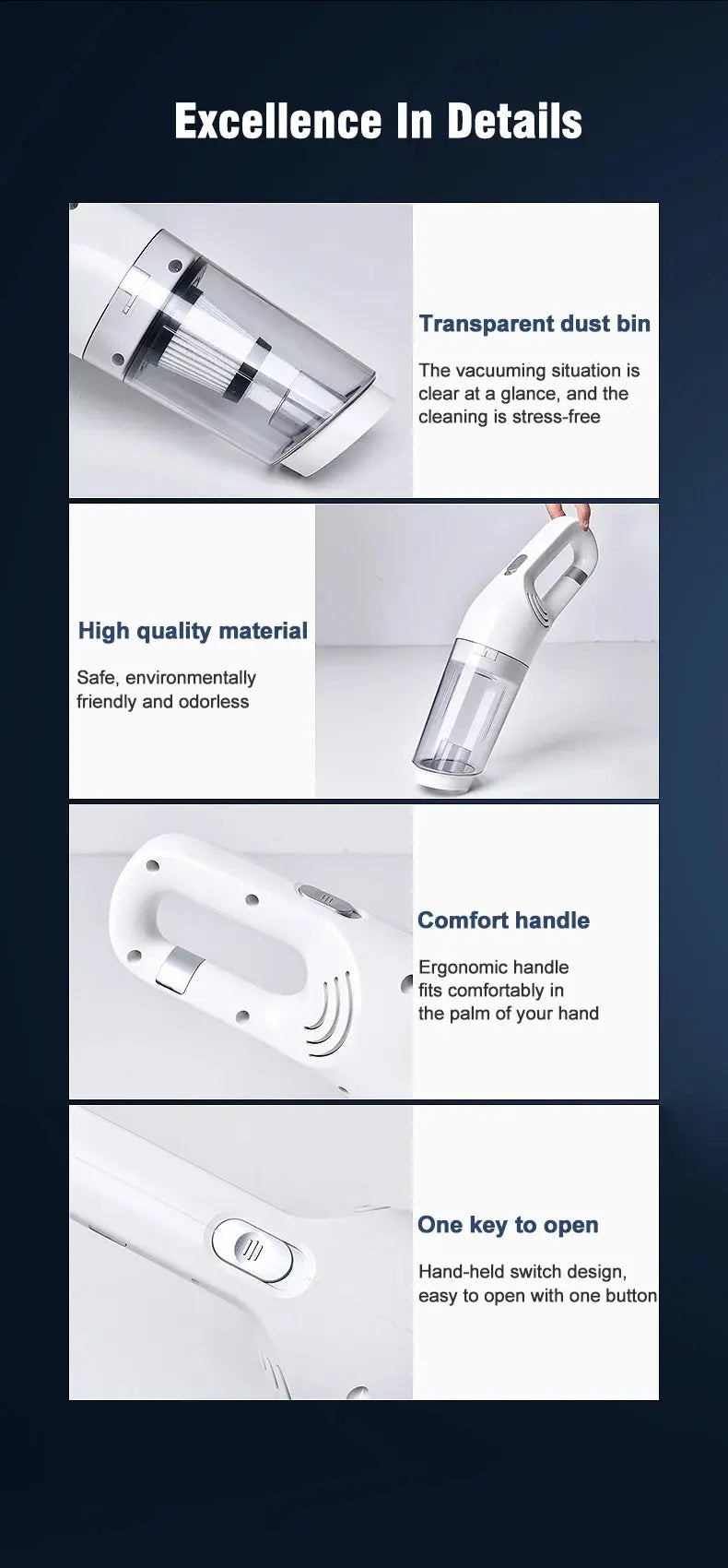 Handheld Home Vacuum Cleaner Rechargeable Portable Vacuum Cleaner Car Home Dual Purpose Wireless Dust Catcher Pet Hair 10000PA - ALPENZO