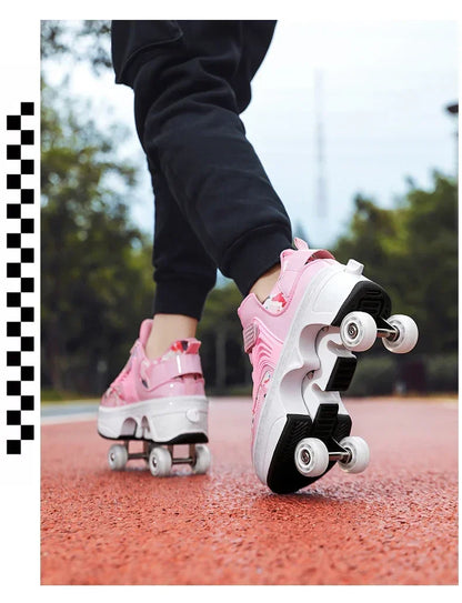 NEW children's sports roller skates deformation shoes 4 four-wheeled roller skates adult runaway shoes student deformation wheel