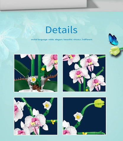 616PCS Orchid Building Blocks Flowers Bouquet Flower Blocks Bonsai Plant Model Bricks Romantic Home Decoration Toy For Kids Gift ALPENZO