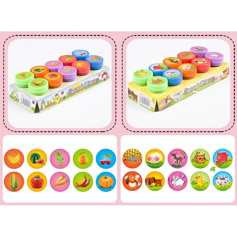 10pcs Assorted Stamps for Kids Self-ink Stamps Children Toy Stamps Smiley Face Seal Scrapbooking DIY Painting Photo Album Decor ALPENZO