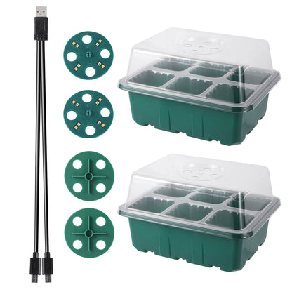 Seed Starter Tray Box With LED Grow Light Nursery Pot Seedling Germination Planter Adjustable Ventilation Humidity 6/12/13 Cell - ALPENZO