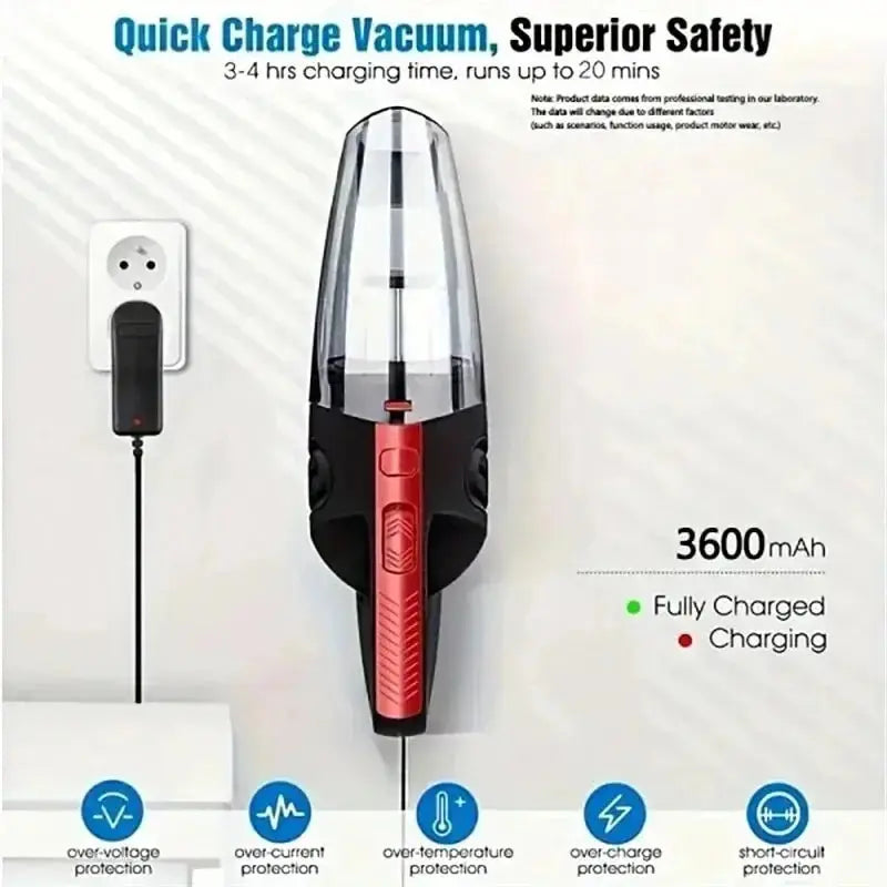 Portable Car Wireless Vacuum Cleaner Powerful Suction Rechargeable Handheld Vacuum Cleaner Quick Charge for Car Home Pet Hair - ALPENZO
