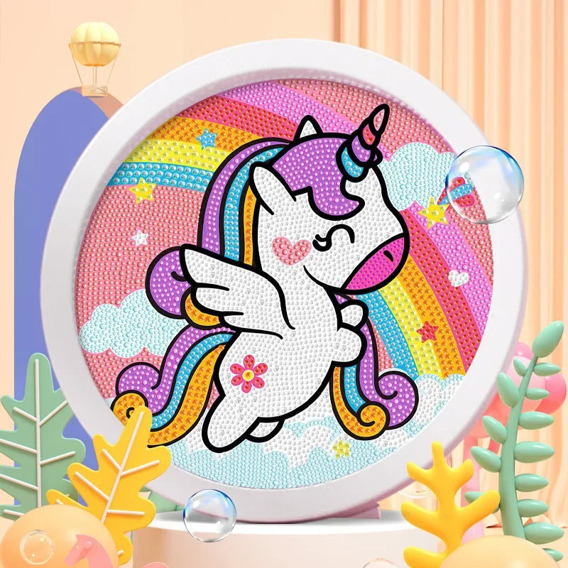 Round frame unicorn diamond painting kitten children's handmade dinosaur creative diamond stickers tiger diy point diamond paint ALPENZO