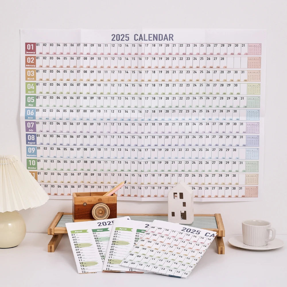 1 pc 2025 Colorful Large Size Paper Wall Calendar With Stickers And Tapes 365 Days Calendar Of The Year Planner Memo Schedules ALPENZO
