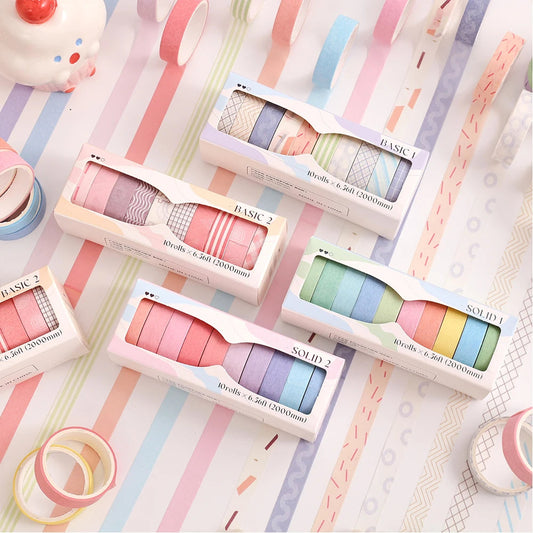 10 Rolls Colorful Slim Solid Color Washi Tape Set DIY Decorative Masking Tape Wrapping Scrapbooking Journaling Supplies ALPENZO