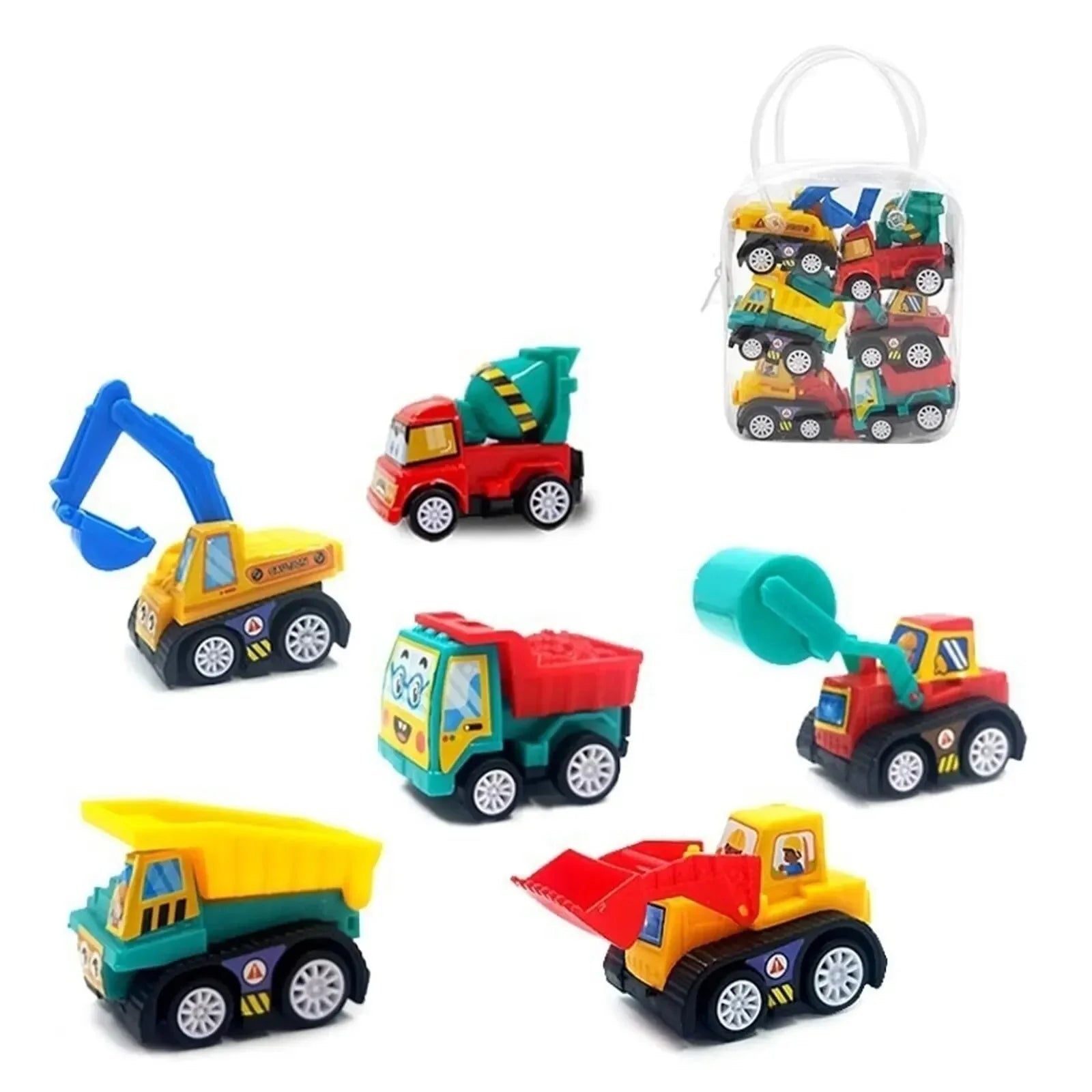 1 Bag 6 PCS Mini Inertial Pull Back Engineering Car Plastic Friction Vehicle Truck Model Toy For Children Boy Girl Birthday Gift ALPENZO