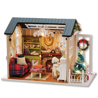Kitten Mini Wooden Doll House Model Building Kits Toy Home Kit Creative Room Bedroom Decoration with Furniture For Birthday Gift ALPENZO