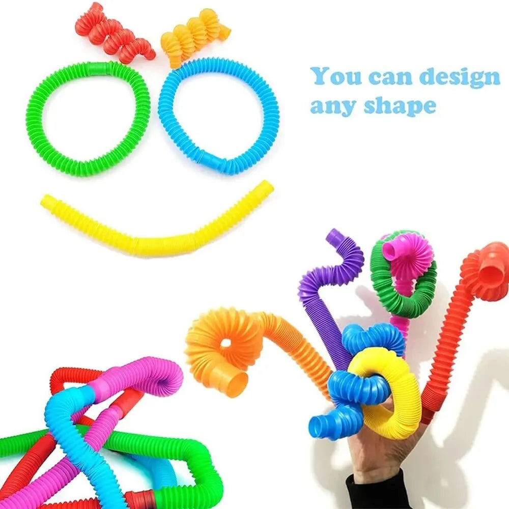 8PCS Colorful Telescopic Tube Pop Tube Stretching Tube Corrugated Tube Children Adult Stress Relief Toy Educational Folding Toys ALPENZO