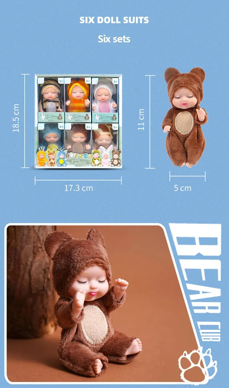 2Pcs Simulation Princess Dolls Toy Mini Cute Sleeping Baby Series Doll Cartoon Animal Toy For Kids Kawaii Dolls Girl's Gift ALPENZO