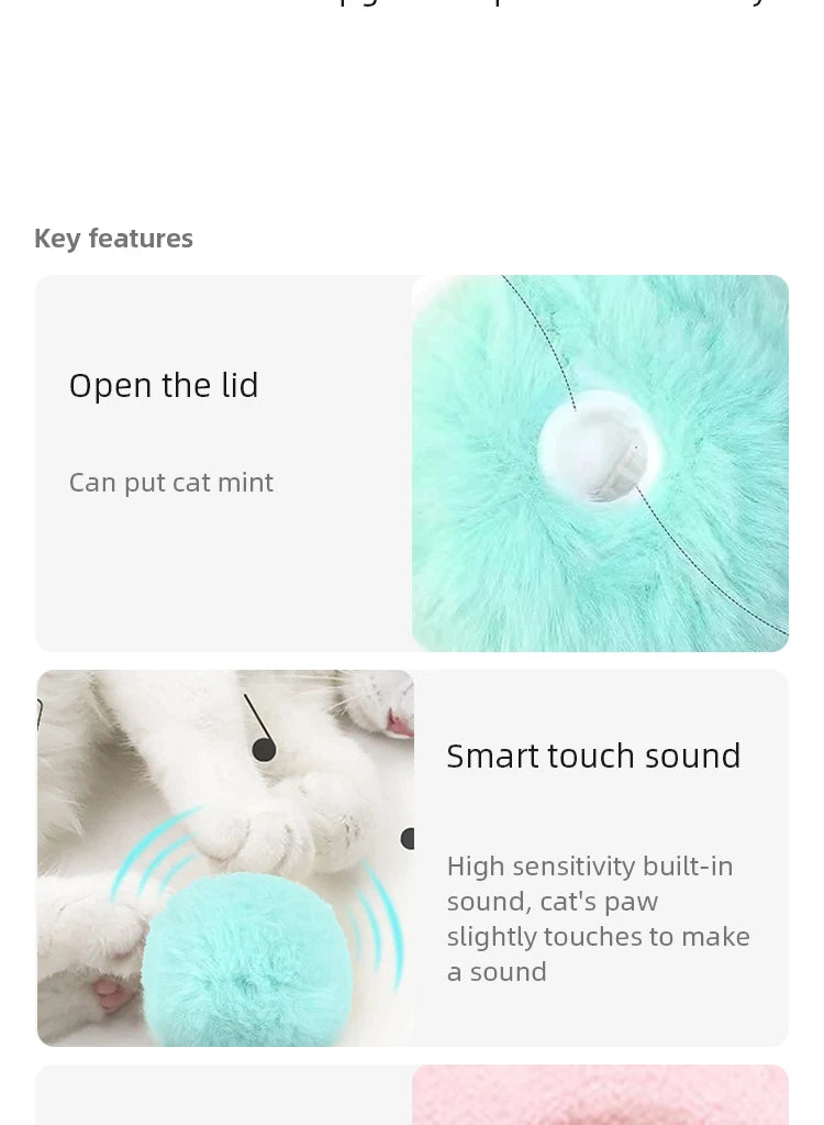Interactive Ball Smart Cat Toys Plush Electric Catnip Training Toy Kitten Touch Sounding Pet Product Squeak Toy Ball - ALPENZO