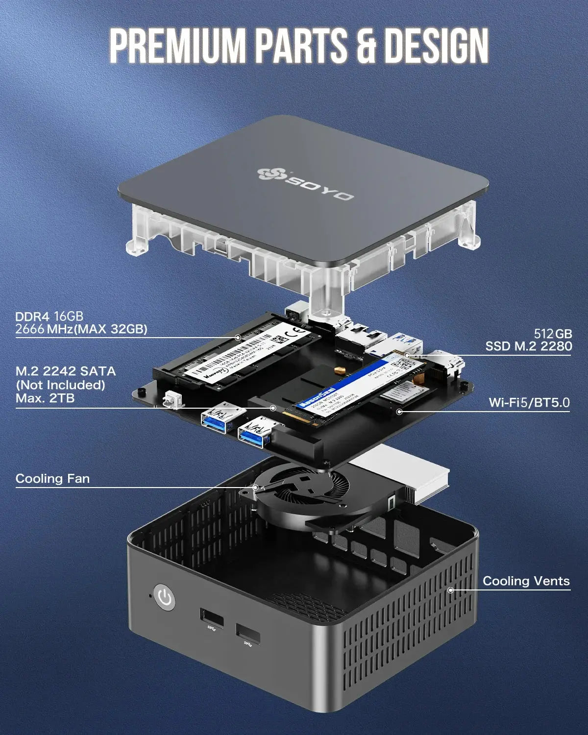 SOYO M2 PLUS 2  Mini PC Intel Alder Lake N100 Windows 11 Pro MiniPC 16GB DDR4  512GB PCIe M.2 SSD WiFi 5 BT5.0 Desktop Computer - ALPENZO