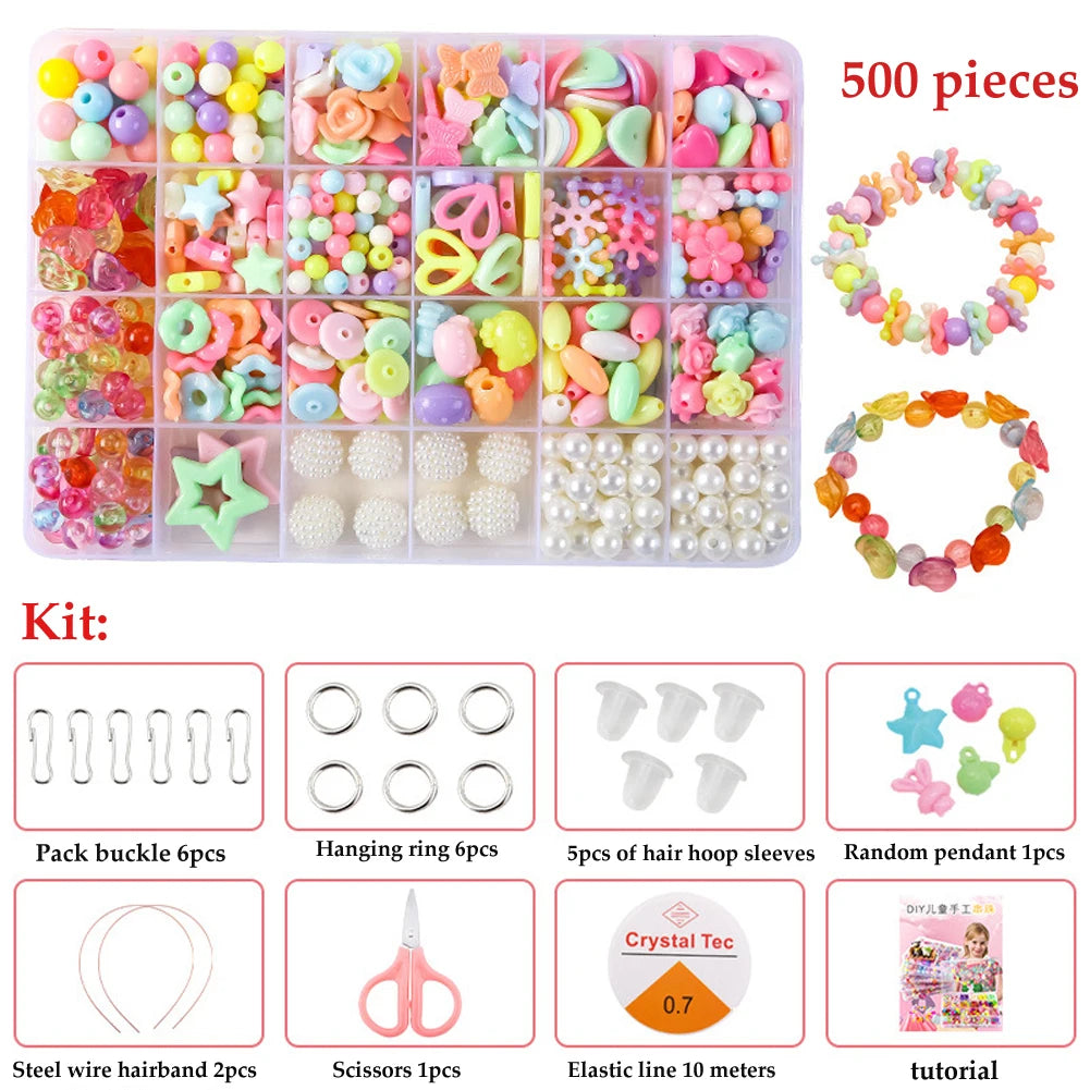 500pcs DIY Handmade Beaded Children's Toy Creative Loose Spacer Beads Crafts Making Bracelet Necklace Jewelry Kit Girl Toy Gift ALPENZO