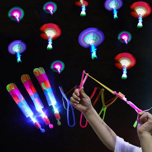 Amazing Light Toy Arrow LED Light Toys Outdoor Party Fun Gift Rubber Band Catapult Glow In The Dark Rocket Helicopter Flying Toy ALPENZO