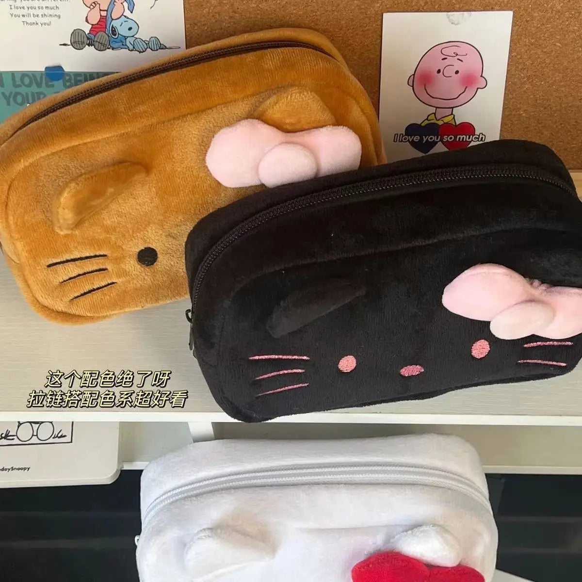 Japanese Cat Pen Bag Cute Printed Cartoon Plush Student Pen Bag Simple And Fashionable Multi Functional Large Capacity Storage ALPENZO