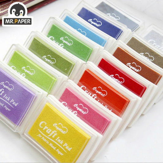 Mr Paper 15 Colors Inkpad Handmade DIY Craft Oil Based Ink Pad for Fabric Wood Paper Scrapbooking Ink pad Finger Painting ALPENZO